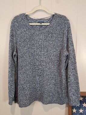 Karen Scott Womens Navy White Marled Knit V-neck Sweater XXL NWOT